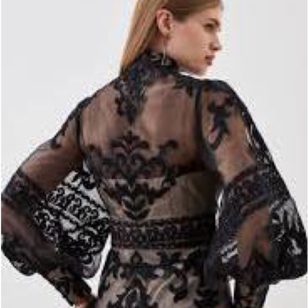 sheer beaded dark floral lace corset midi dress - Picture 1 of 10